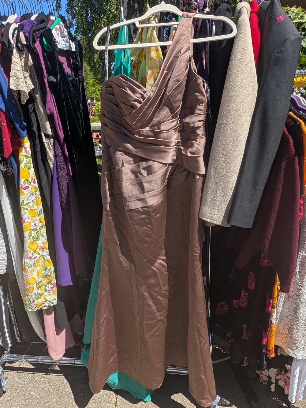 Alfred Angelo One-Shoulder Chocolate Brown Satin Gown